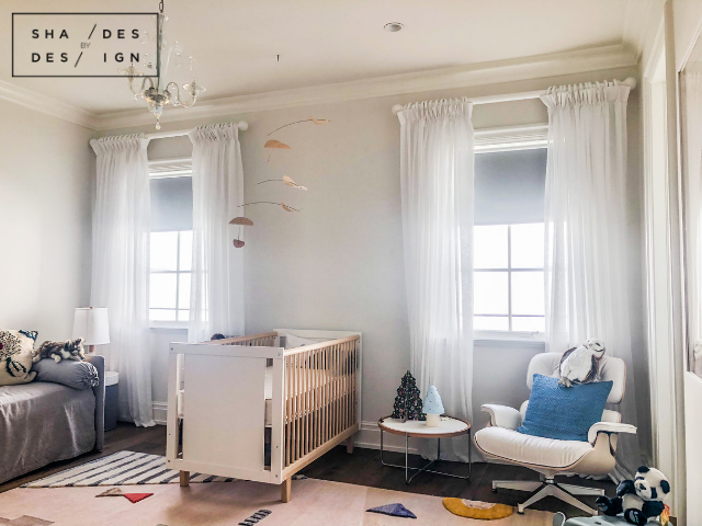 Nursery- Blackout Shades and Drapery on Wooden Rod