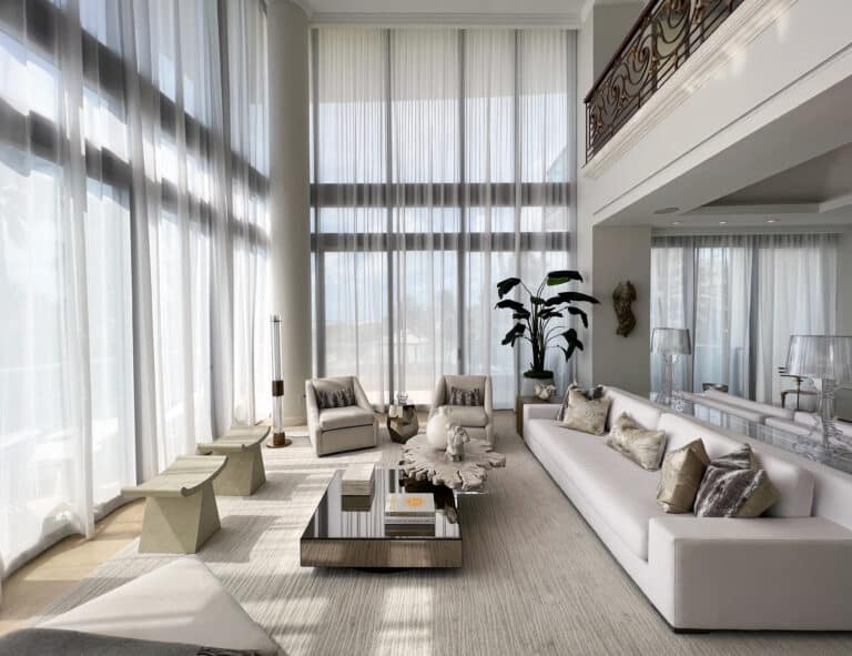 Motorized Sheer Ripplefold Drapes in South Beach Duplex Townhouse